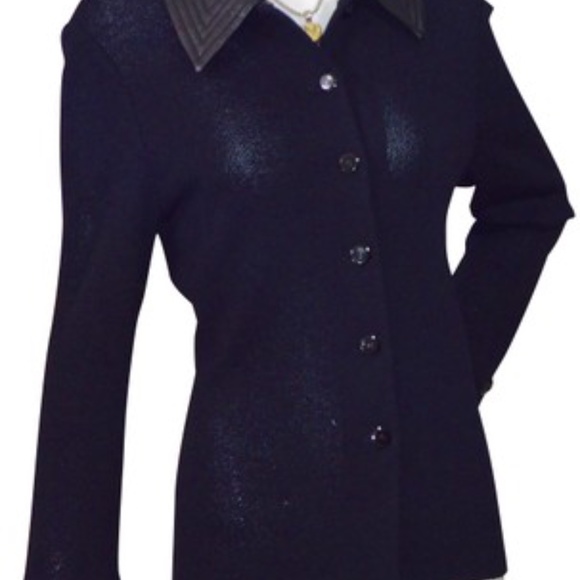 Black Lambskin Santana Knit  Blazer with removable leather collar - Picture 7 of 8